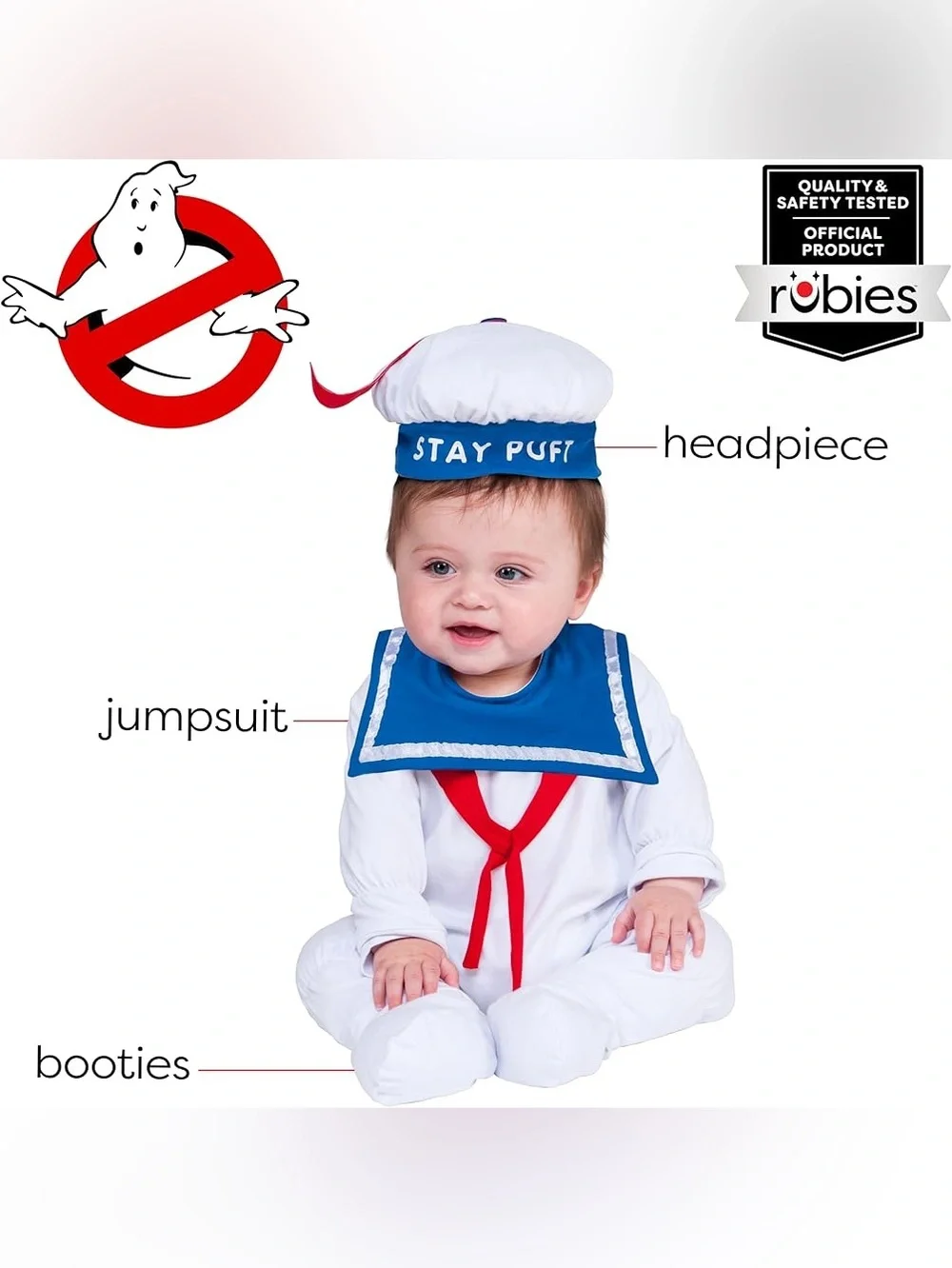 NWT Ghostbusters Stay Puft Marshmallow Man baby romper costume - Picture 5 of 16